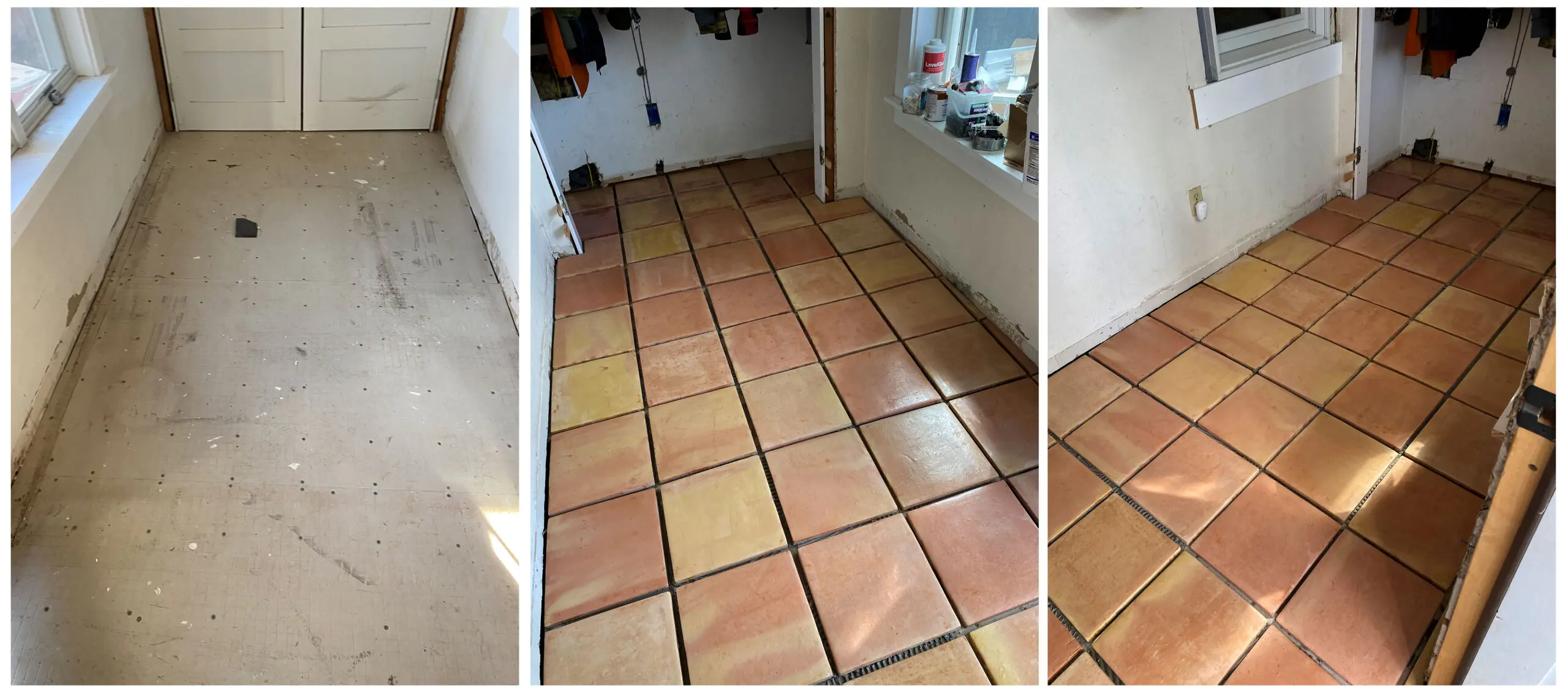 Saltillo tile floor in Oakland's Laurel District