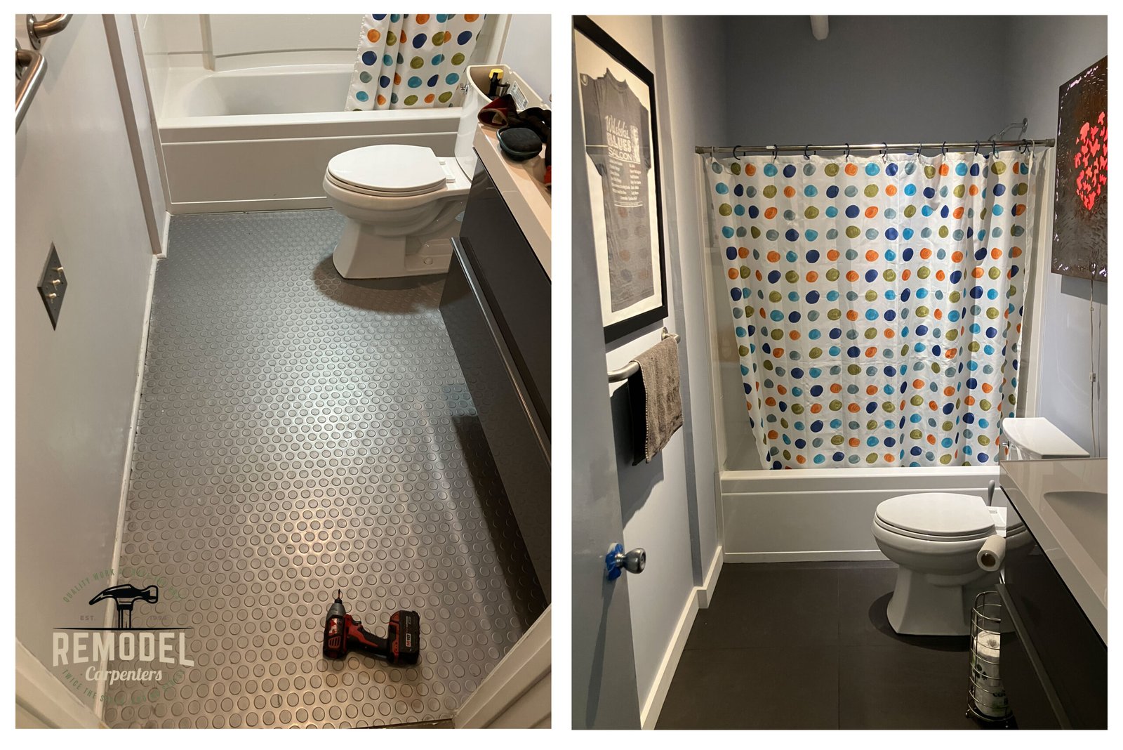 Bathroom tile, before and after